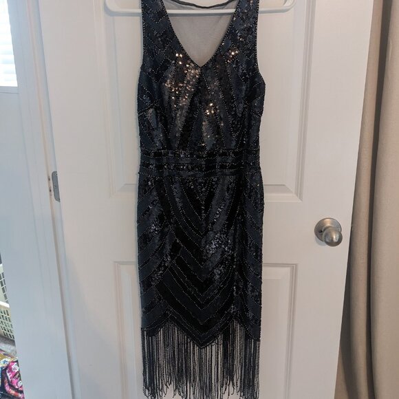 Black Sequined Vintage Inspired Flapper Dress Size Medium from ModCloth - Picture 1 of 7